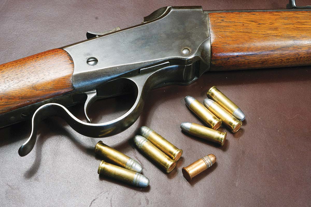 This Winchester Low Wall was chambered for 32 Rimfire, but the chamber had eroded sufficiently to allow use of Bob Hayley’s rimfire ammunition made from 32 S&W Long.